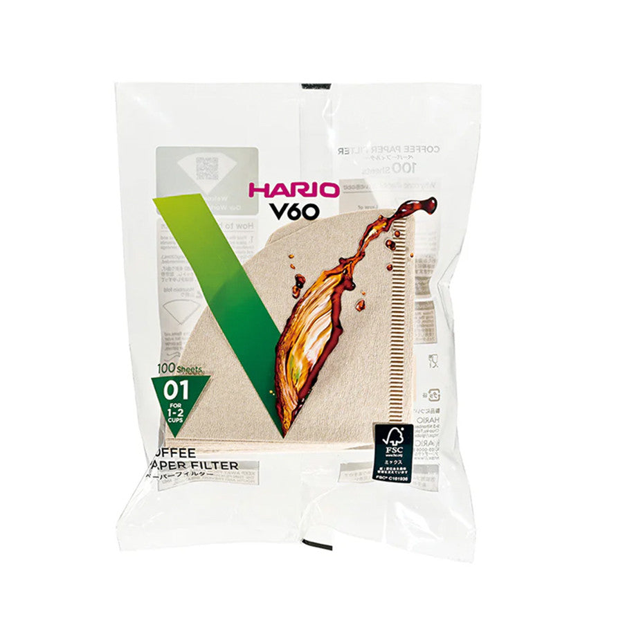 Hario V60 Natural Brown Paper Coffee Filters – Size 01 (100 Sheets)