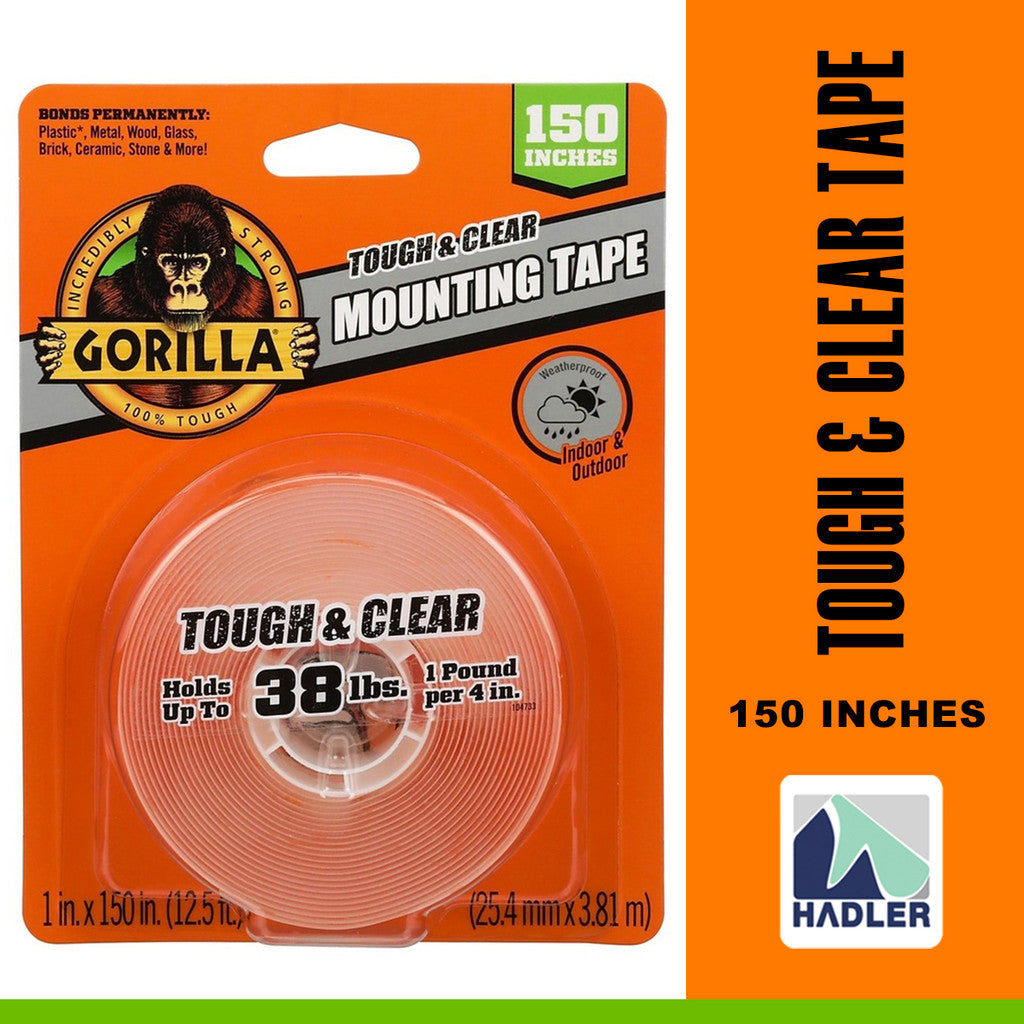 Gorilla 150" Tough & Clear Clear Double-Sided Mounting Tape – Industrial Strength, Weatherproof Bond