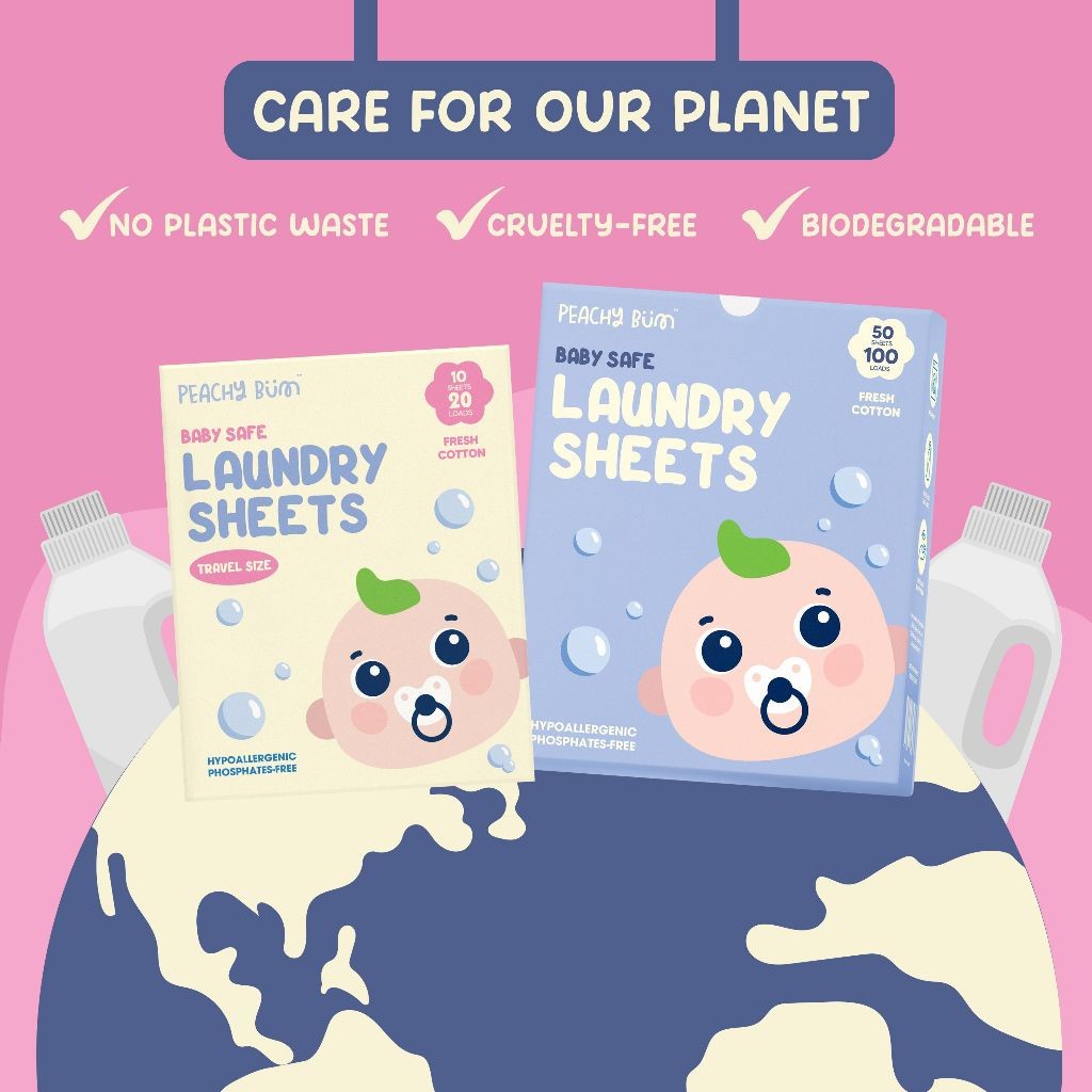 Baby Safe Laundry Sheets by Peachy Bum [Pack of 10/50] Safe for Sensitive Skin & Phosphate-Free