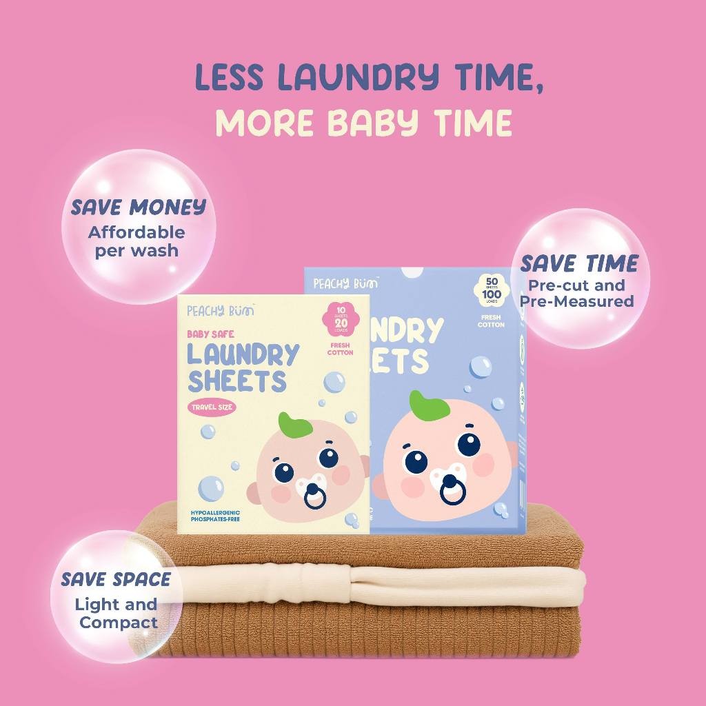 Baby Safe Laundry Sheets by Peachy Bum [Pack of 10/50] Safe for Sensitive Skin & Phosphate-Free