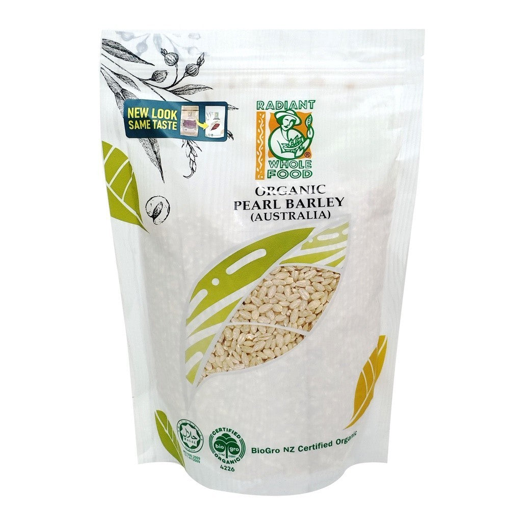 Radiant Whole Food Organic Pearl Barley 500g | High-Fiber Ancient Grain | Product of Australia
