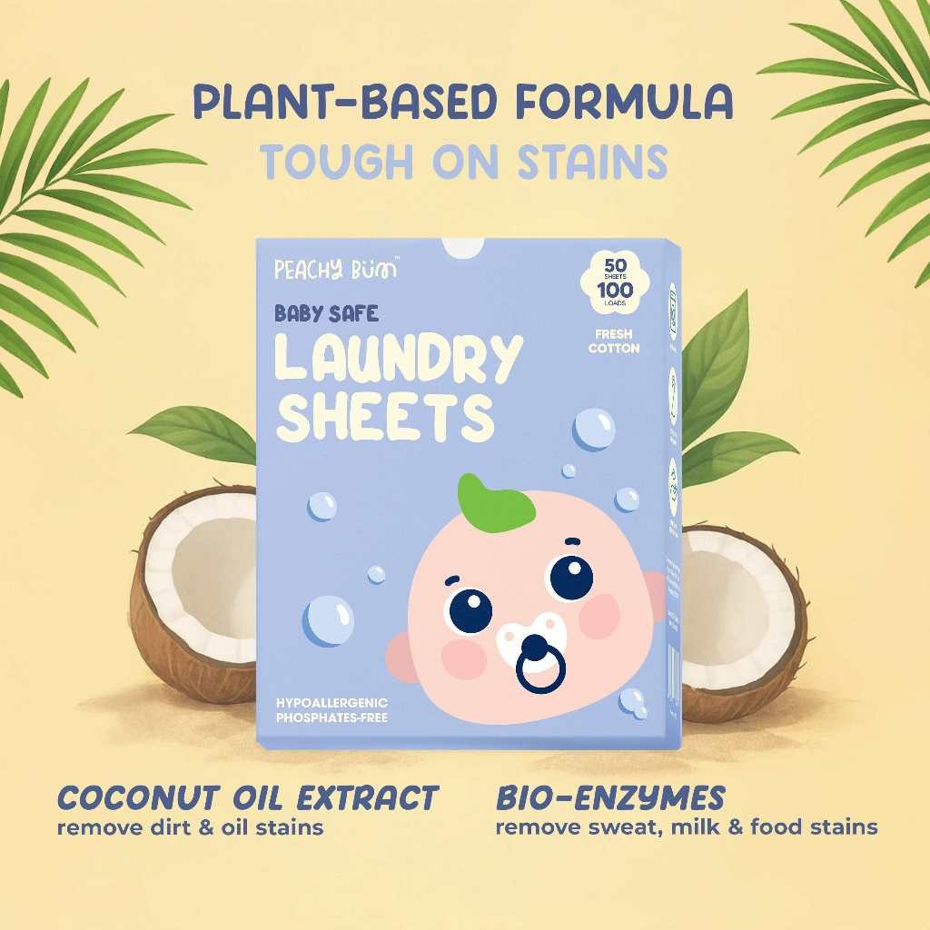 Baby Safe Laundry Sheets by Peachy Bum [Pack of 10/50] Safe for Sensitive Skin & Phosphate-Free