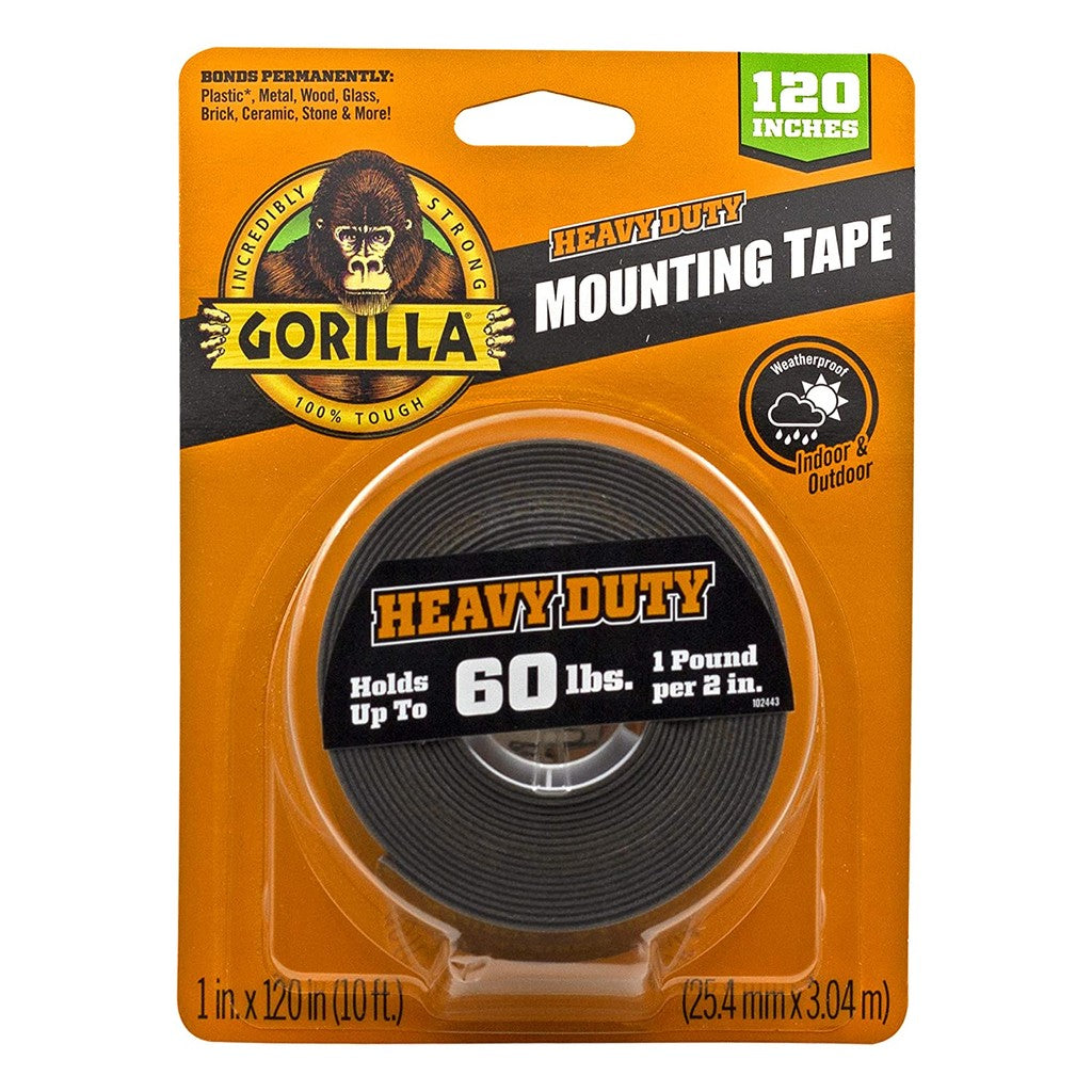Gorilla Heavy Duty 120" Black Double-Sided Mounting Tape – Industrial Strength, Permanent