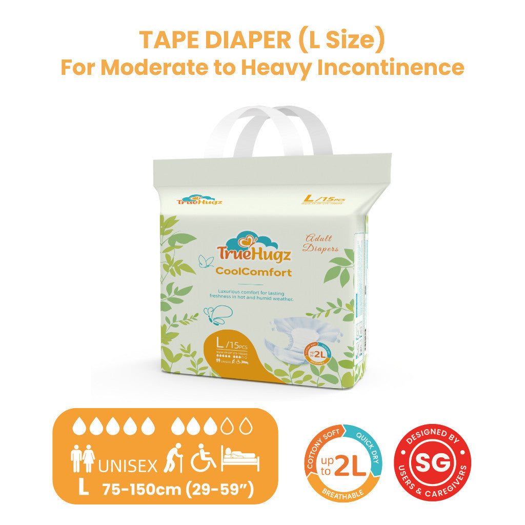 Premium Adult Tape Diapers 15pcs | CoolComfort by TrueHugz | Ultra-Thin High Absorbency Leak Proof