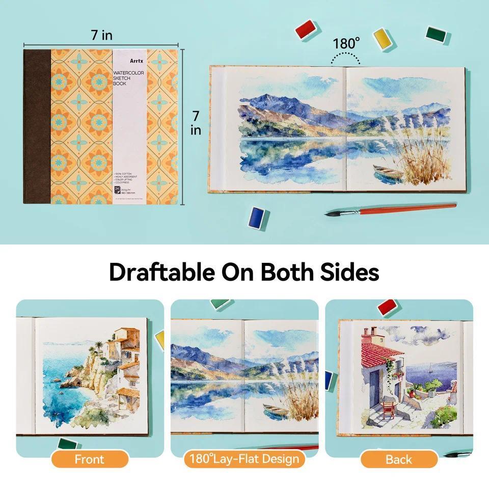 Arrtx 100% Cotton Watercolor Sketchbook 300gsm Hardcover 24 Sheets