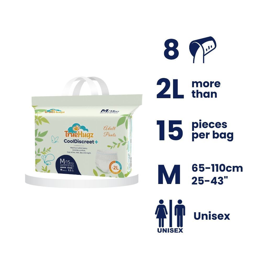 Premium Adult Pull-Up Diapers 15pcs | CoolDiscreet+ by TrueHugz | Overnight High Absorbency | Ultra-Thin