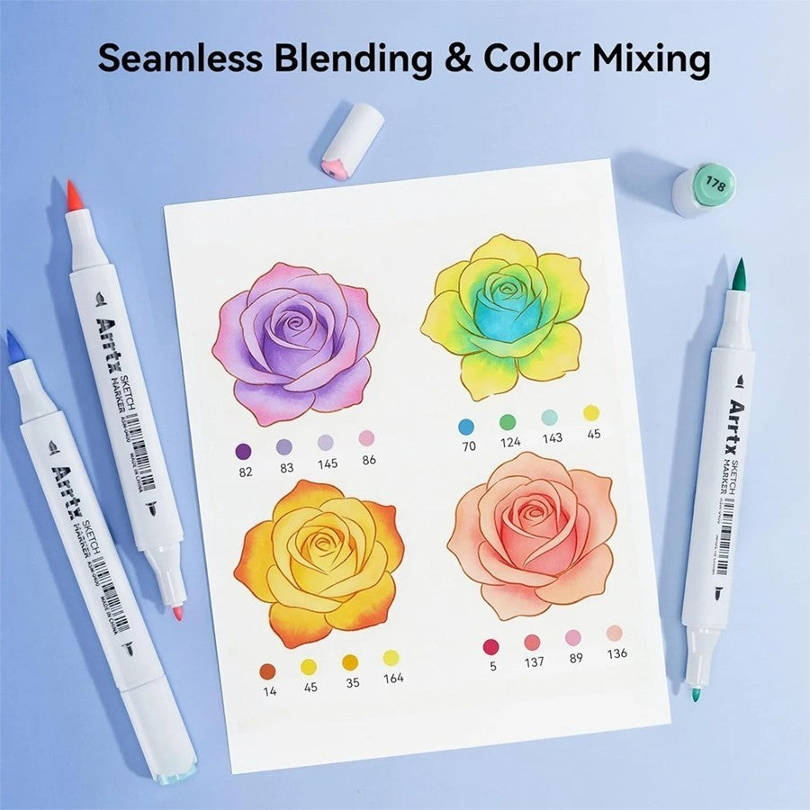 Arrtx 90 Colors Alcohol Markers Set (Dual Tip Brush & Fine Tip with Carry Case)