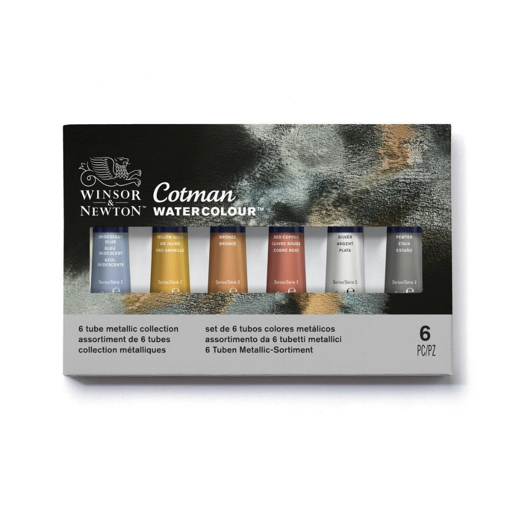 Winsor & Newton Cotman 6 Metallic Watercolour Set | 8ml Tubes | Iridescent Paint