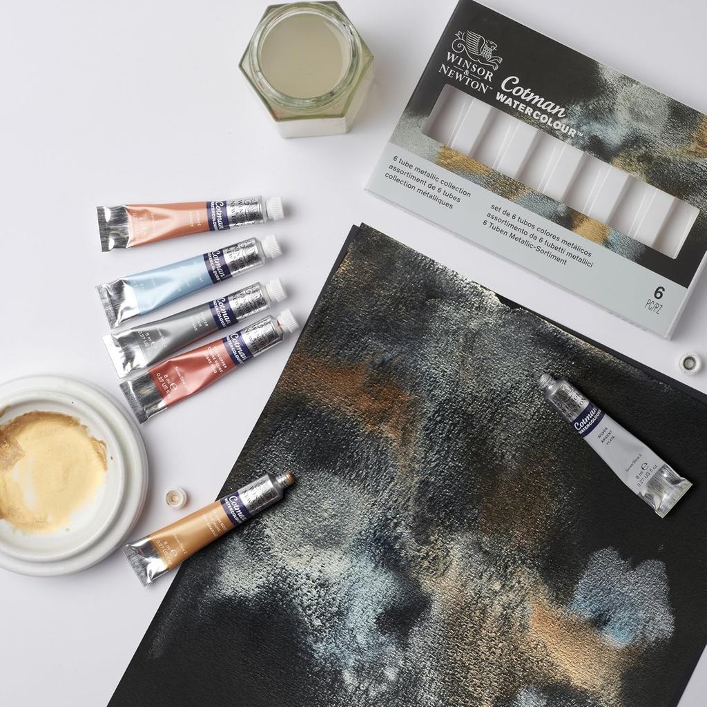 Winsor & Newton Cotman 6 Metallic Watercolour Set | 8ml Tubes | Iridescent Paint