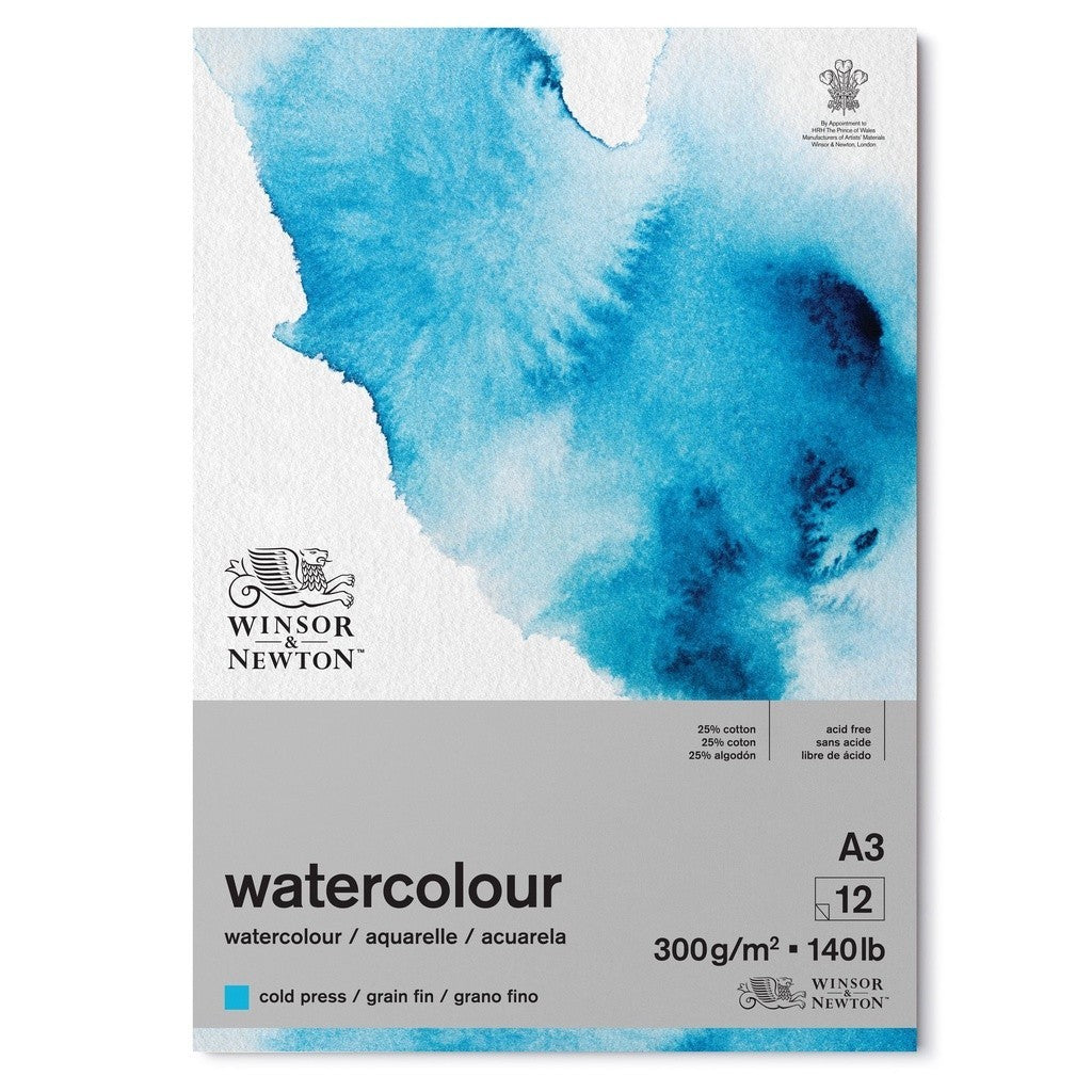 Winsor & Newton A3 Watercolour Premium Canvas Pad | Cold Press 300gsm | 12 Sheets | Made in Italy