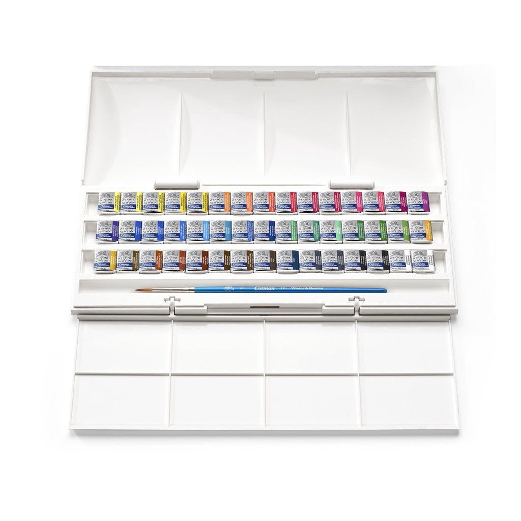 Winsor & Newton Cotman Watercolour Studio Set | 45 Half Pans & Brush | Complete Set