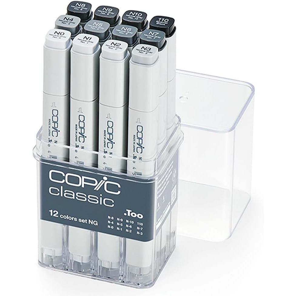 Copic Classic 12pcs Gray Tone Set Alcohol Markers | Cool Warm Neutral Toner Set
