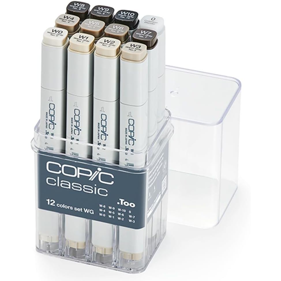 Copic Classic 12pcs Gray Tone Set Alcohol Markers | Cool Warm Neutral Toner Set