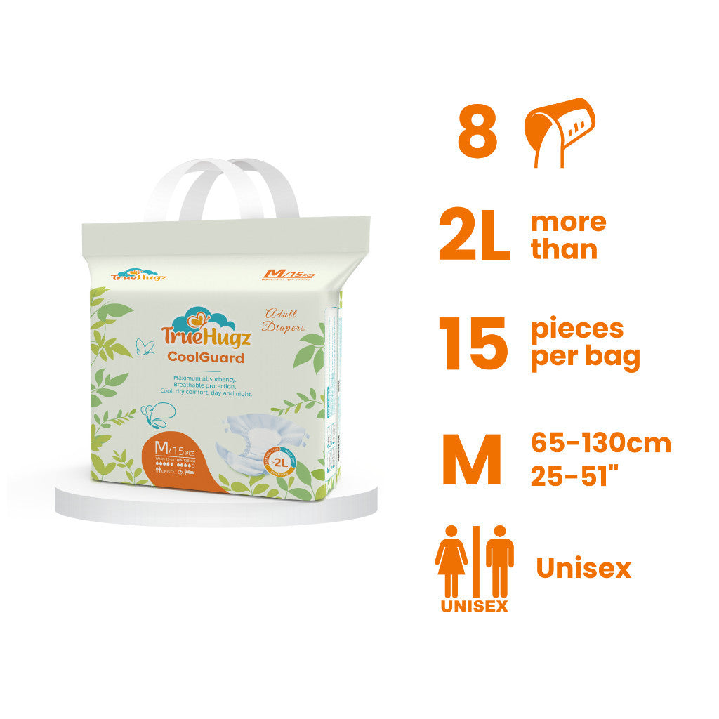 Premium Adult Tape Diapers 15pcs | CoolGuard by  TrueHugz | Overnight High Absorbency Incontinence Care