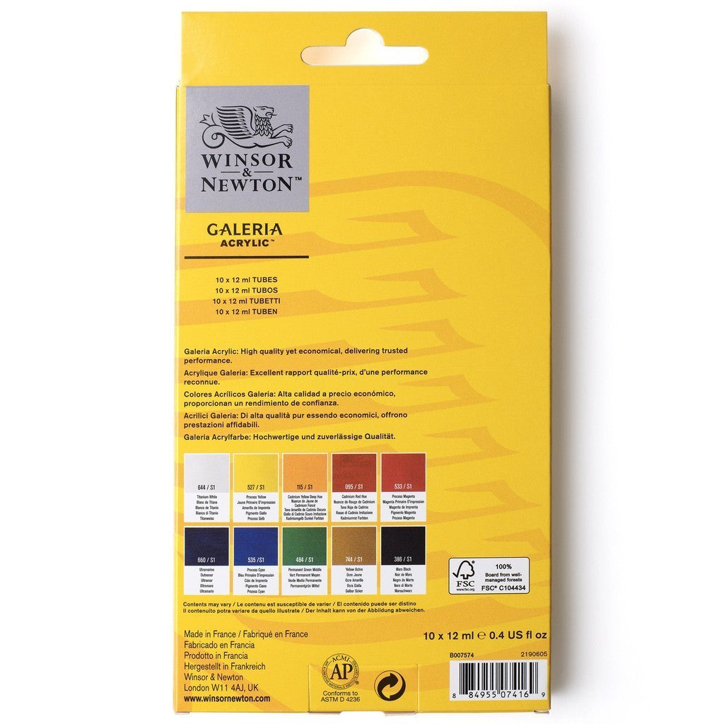 Winsor & Newton 10 Galeria Acrylic Paint Set | 12ml Artist Colour Tube Set