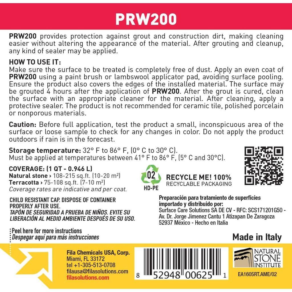 FILA PRW200 Grout Release 946ml | Pre-Grouting Protective Sealer for Stone & Terracotta Surface