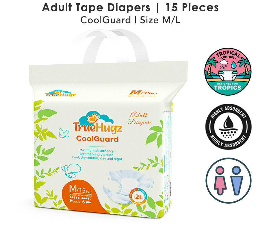 Premium Adult Tape Diapers 15pcs | CoolGuard by  TrueHugz | Overnight High Absorbency Incontinence Care