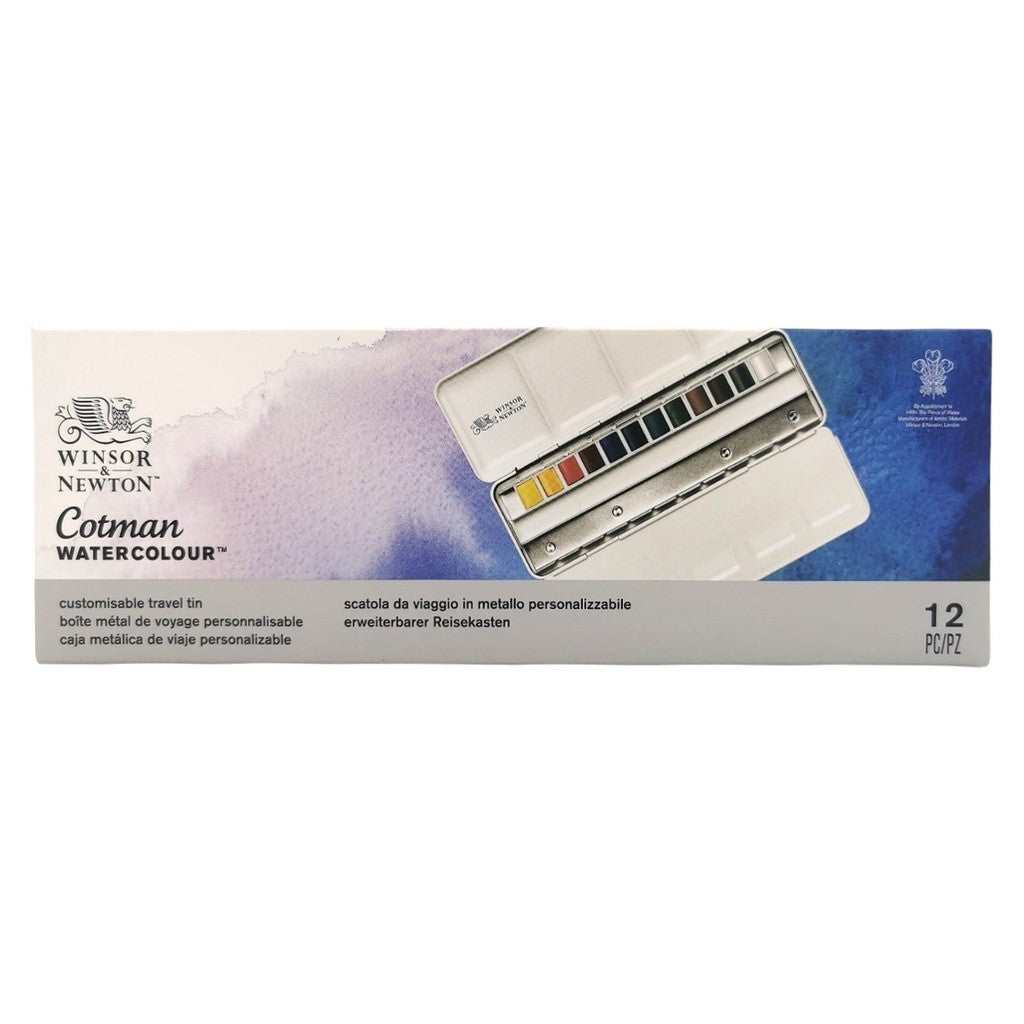 Winsor & Newton Cotman Watercolour 12 Half Pans Metal | Travel Tin Set | Portable Lightweight