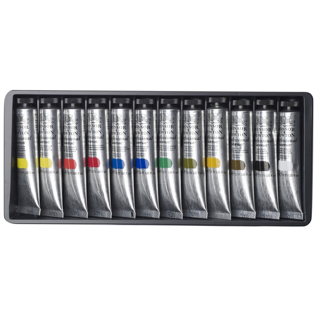 Winsor & Newton Professional 12 Acrylic Paint Set 20ml Tubes | Artist Grade High Pigments