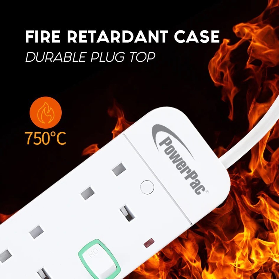 PowerPac 3 Meters Extension Wire Socket 3-6 Way | 4 USB Ports | Safety Mark Certified