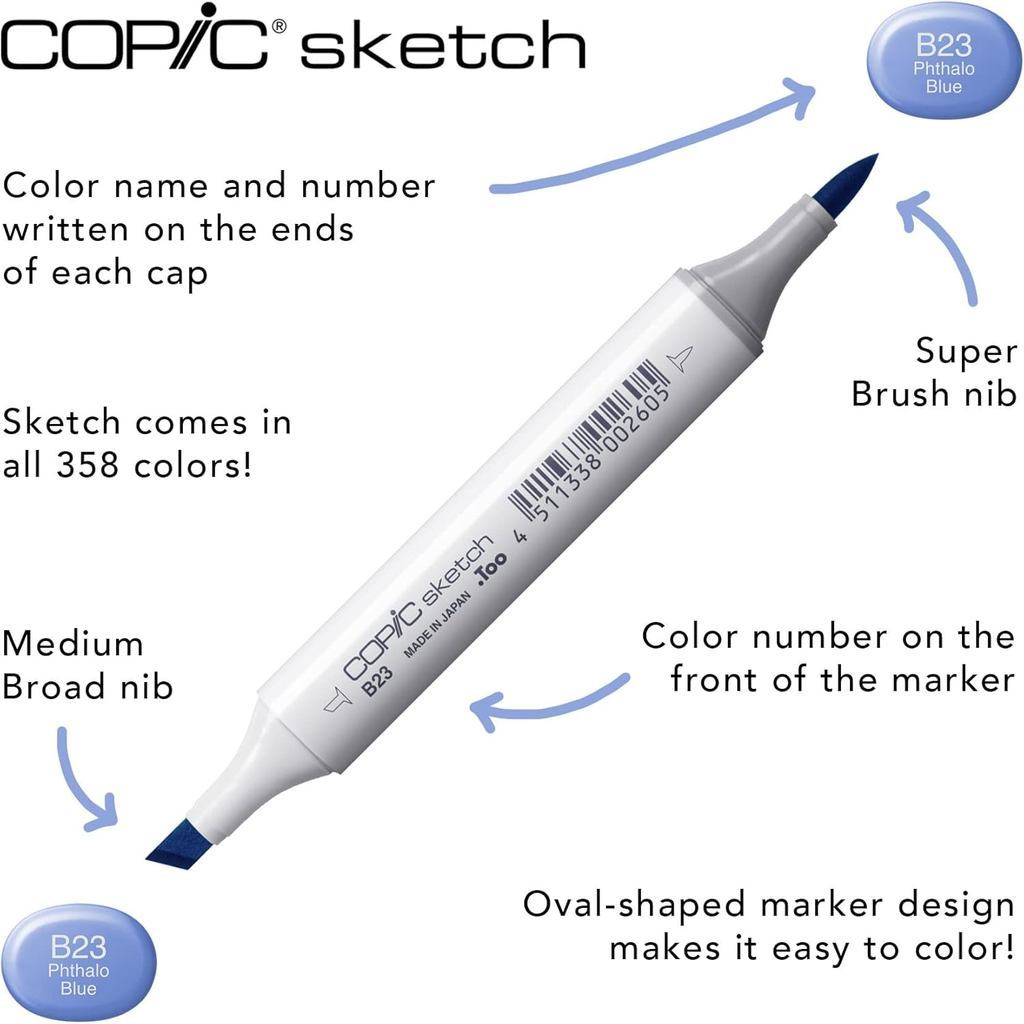 Copic Sketch 6pcs Marker Set | Blending | Pastel | Sea & Sky | Grays Alcohol Brush Markers