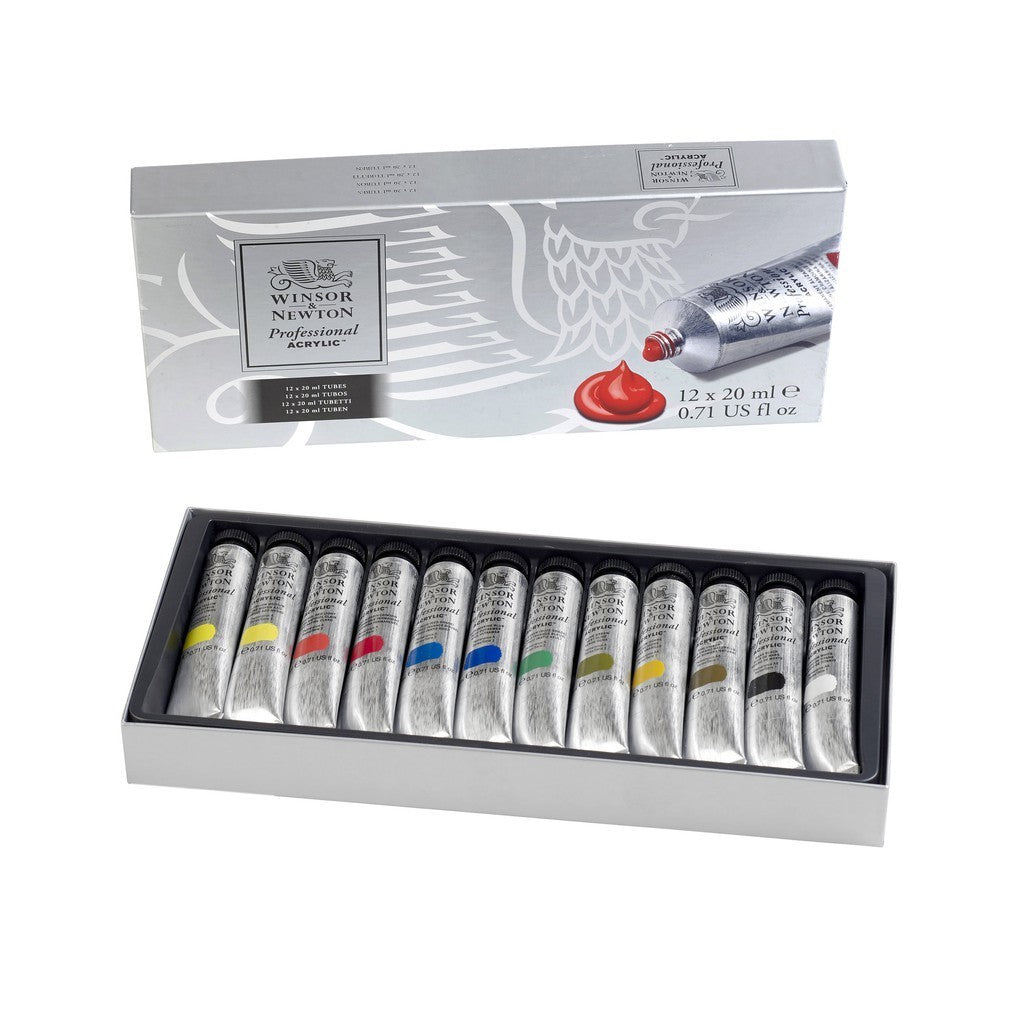 Winsor & Newton Professional 12 Acrylic Paint Set 20ml Tubes | Artist Grade High Pigments
