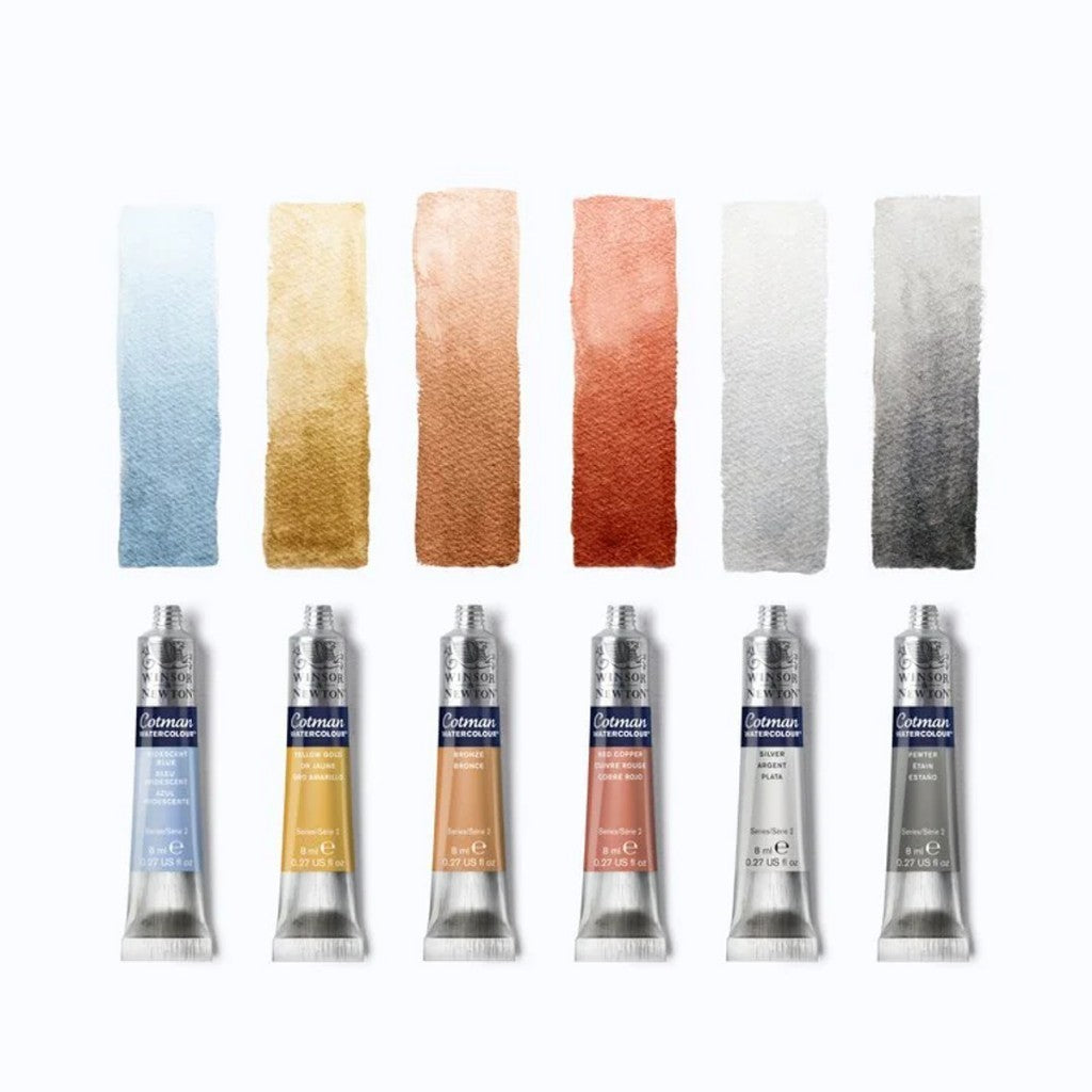 Winsor & Newton Cotman 6 Metallic Watercolour Set | 8ml Tubes | Iridescent Paint