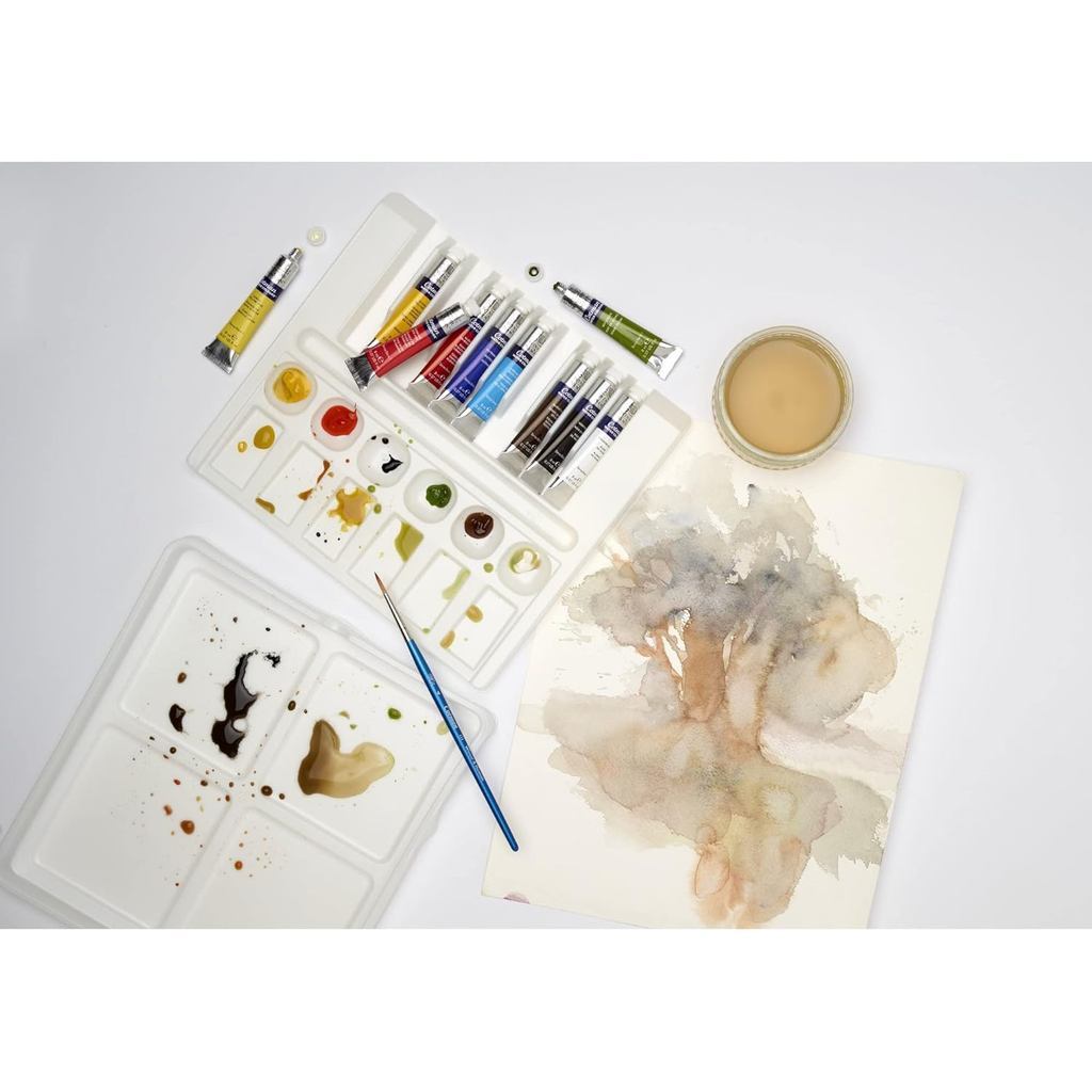 Winsor & Newton Cotman 10 Watercolour 8ml Tube | Palette Set & Brush | Portable Lightweight