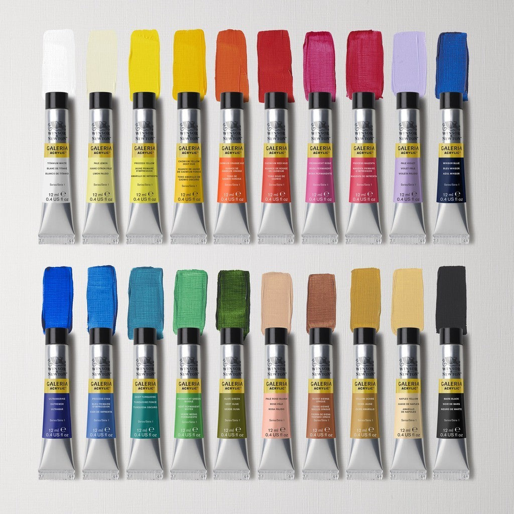 Winsor & Newton Galeria 20 Acrylic Paint Set 12ml Tubes | Essential Colours Vibrant Complete
