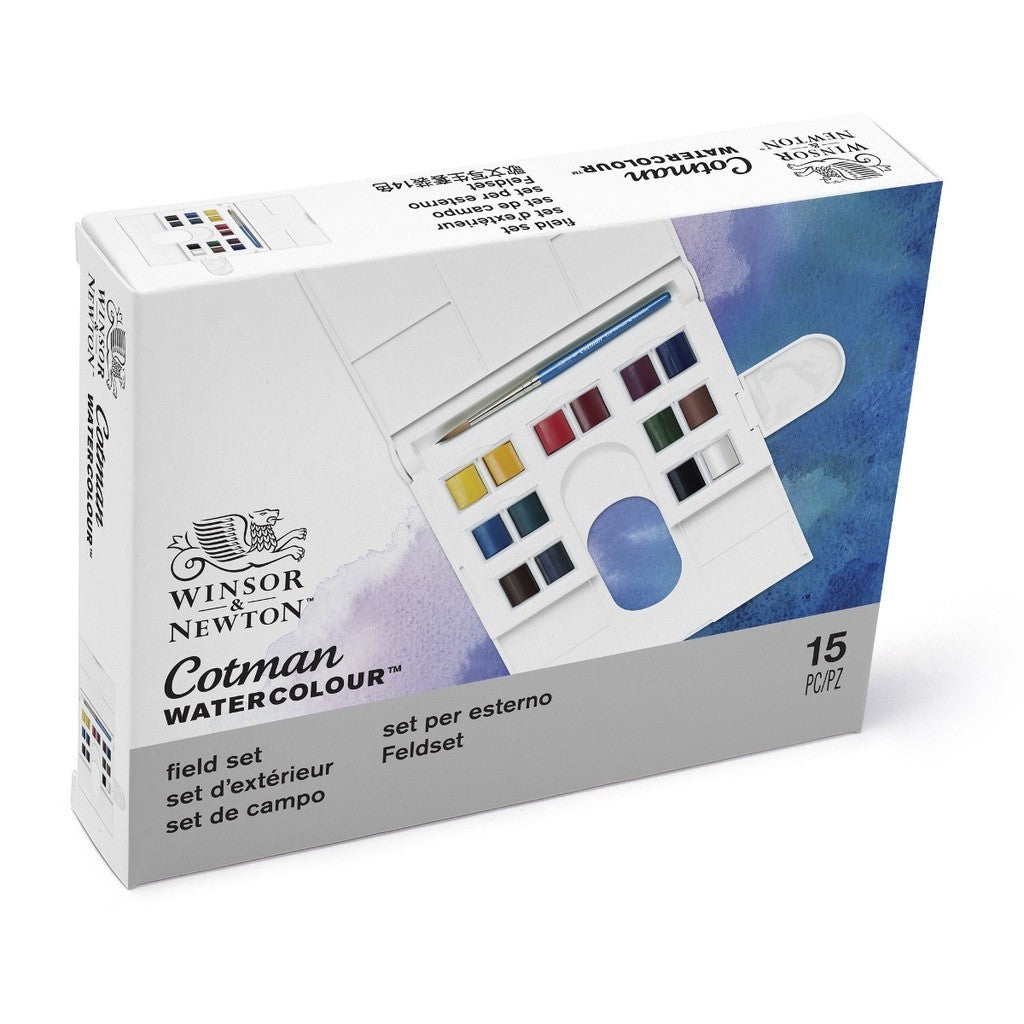 Winsor & Newton Cotman Watercolour Compact Set | 14 Half Pans + Brush | Travel Kit