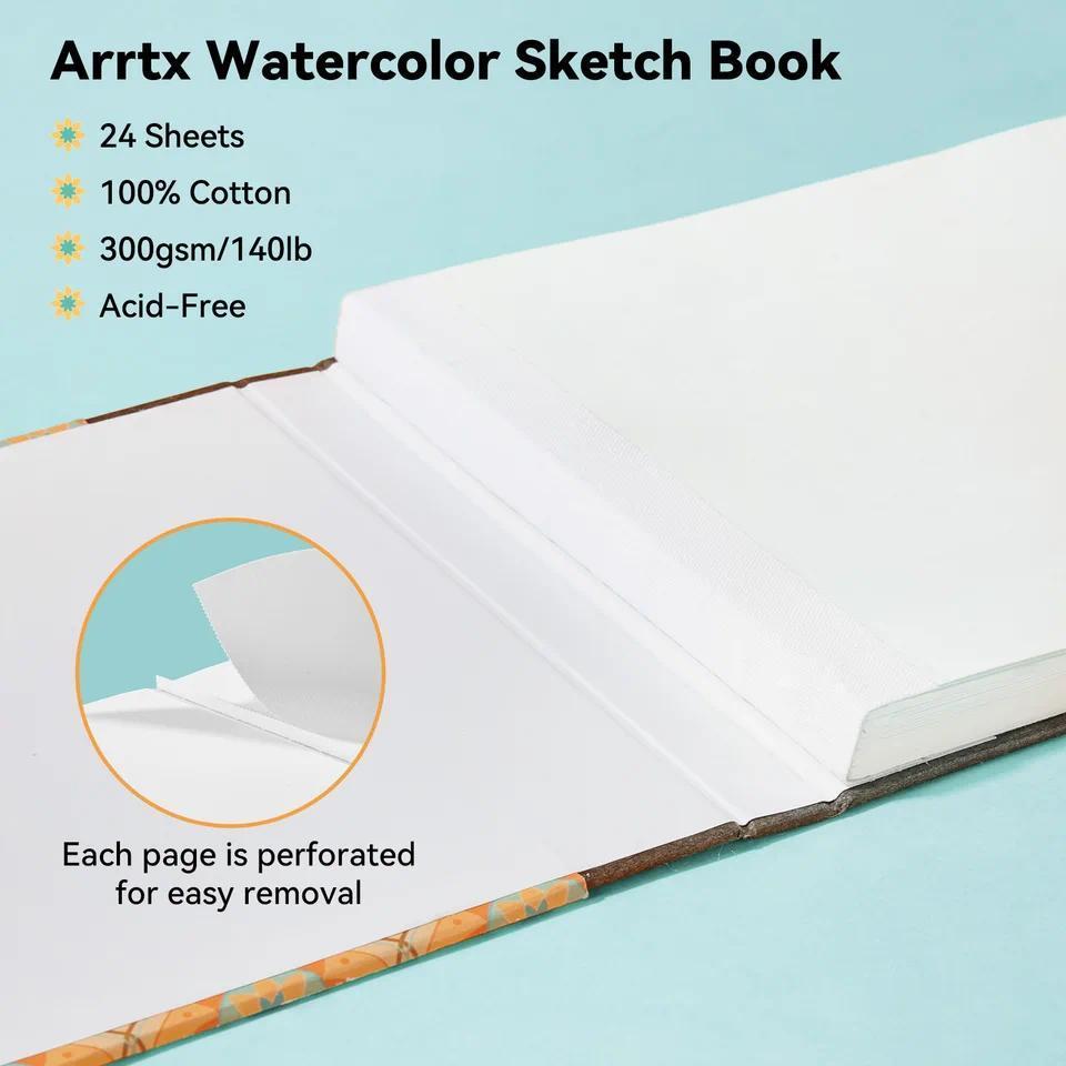 Arrtx 100% Cotton Watercolor Sketchbook 300gsm Hardcover 24 Sheets