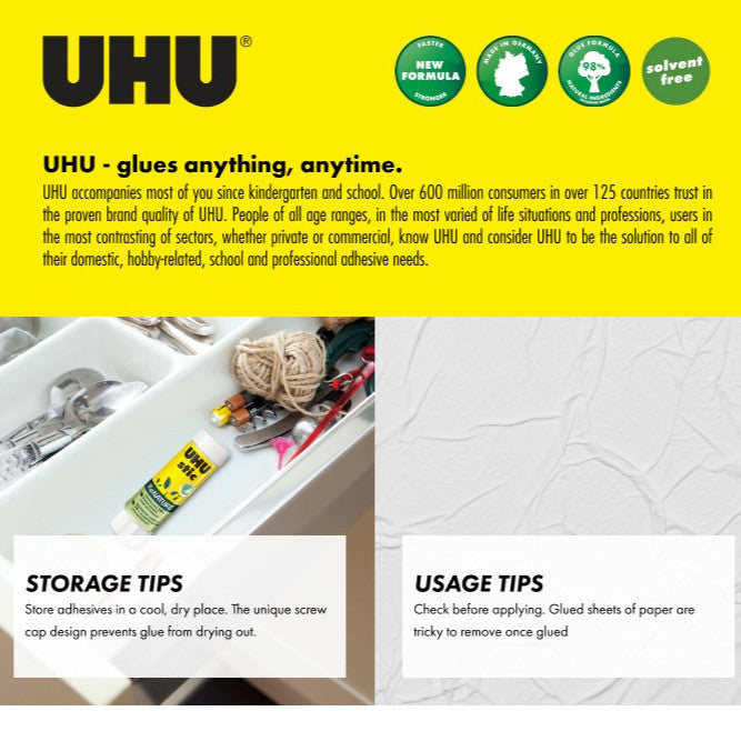 UHU Stic Magic Blue Glue Stick (8.2g/21g) | Dries Clear | Solvent-Free School Glue