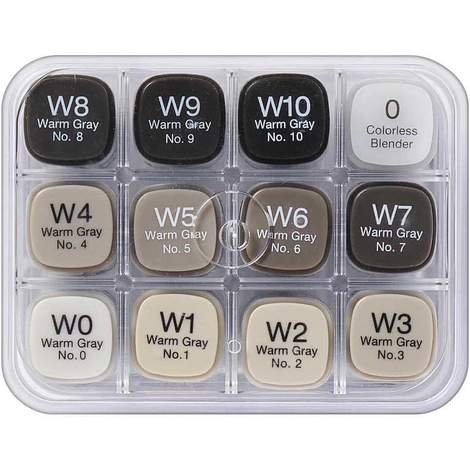 Copic Classic 12pcs Gray Tone Set Alcohol Markers | Cool Warm Neutral Toner Set