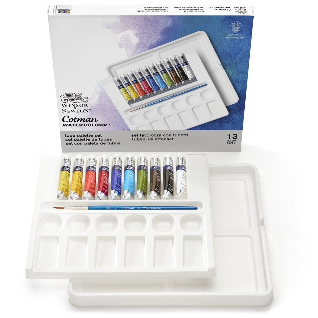 Winsor & Newton Cotman 10 Watercolour 8ml Tube | Palette Set & Brush | Portable Lightweight