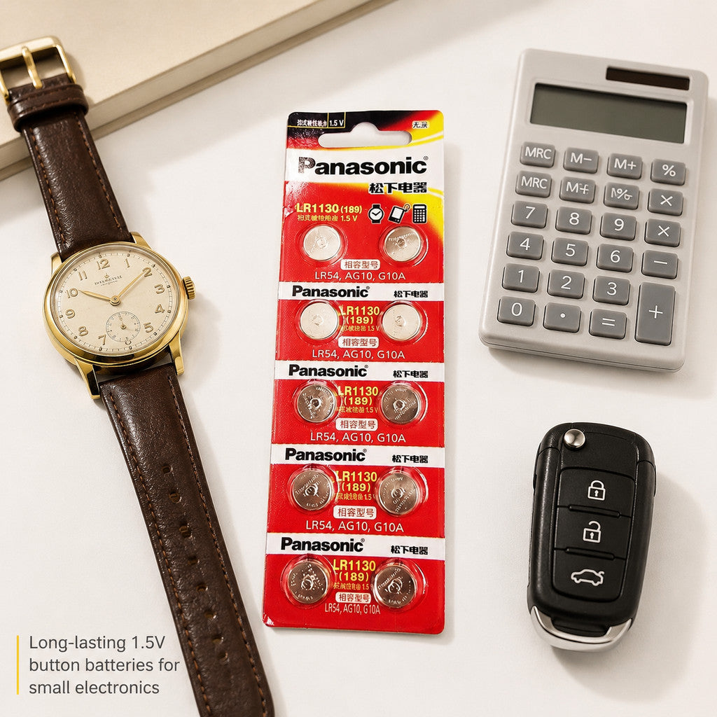 Panasonic LR1130 AG10 1.5V Alkaline Button Pack of 5 | Cell Battery for Watch Calculator Toy