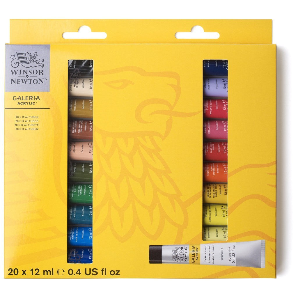 Winsor & Newton Galeria 20 Acrylic Paint Set 12ml Tubes | Essential Colours Vibrant Complete