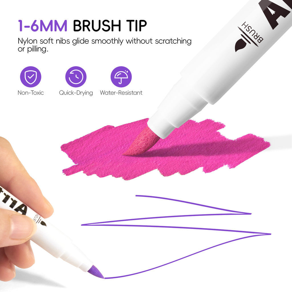 Arrtx Acrylic Brush Marker Single | Individual Water-Based Paint Marker for Paper, Wood, Canvas & More