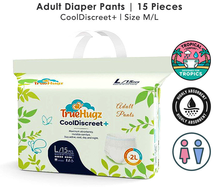 Premium Adult Pull-Up Diapers 15pcs | CoolDiscreet+ by TrueHugz | Overnight High Absorbency | Ultra-Thin