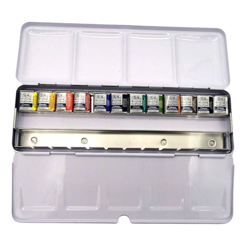 Winsor & Newton Cotman Watercolour 12 Half Pans Metal | Travel Tin Set | Portable Lightweight