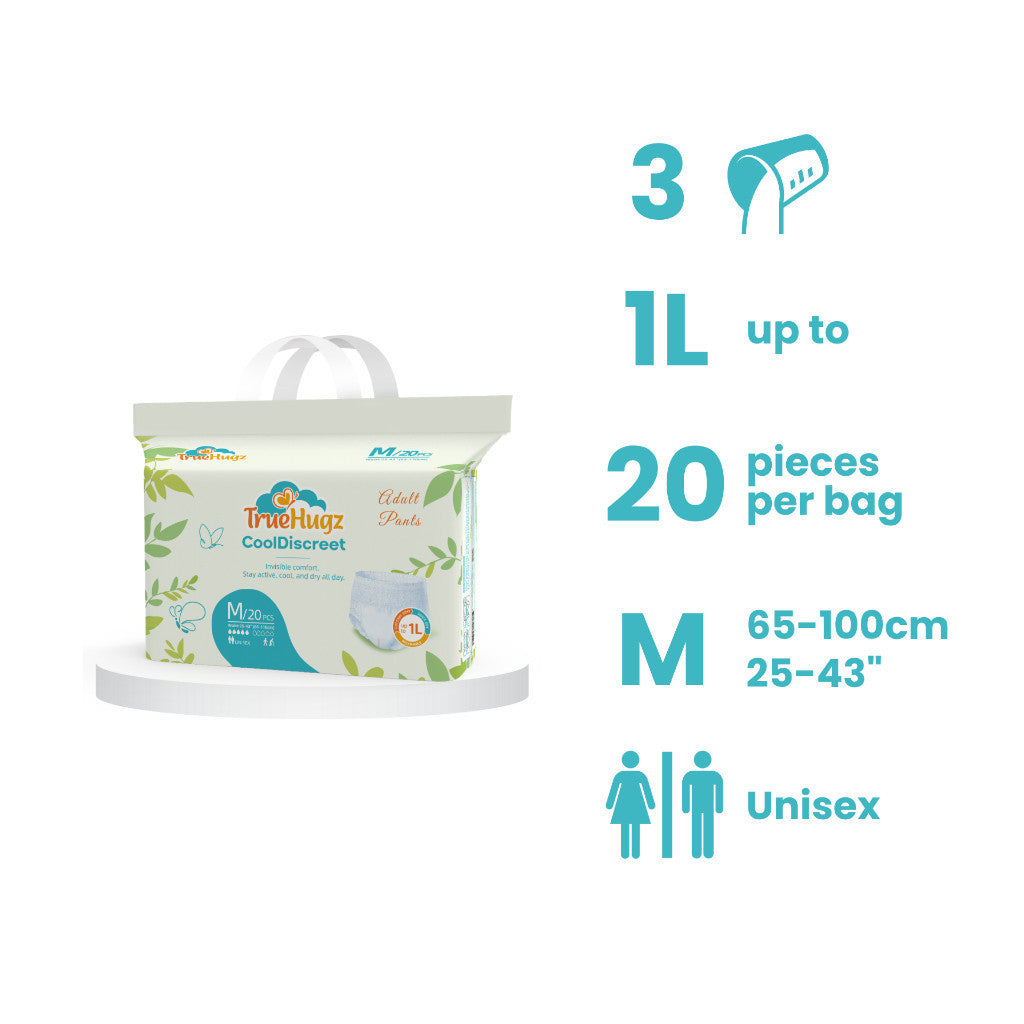 Premium Adult Pull-Up Diapers 20pcs | CoolDiscreet by TrueHugz | Ultra-Thin High Absorbency Breathable