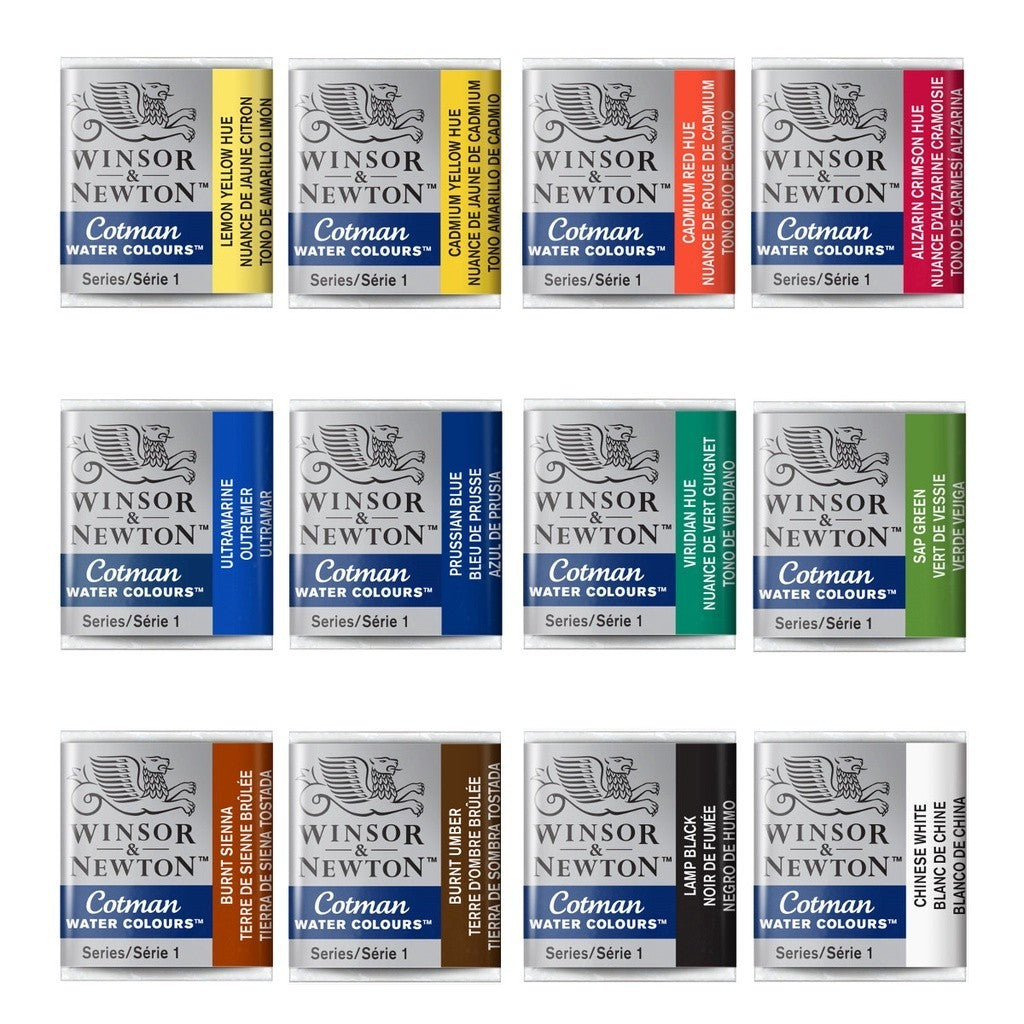 Winsor & Newton Cotman Watercolour 12 Half Pans Metal | Travel Tin Set | Portable Lightweight