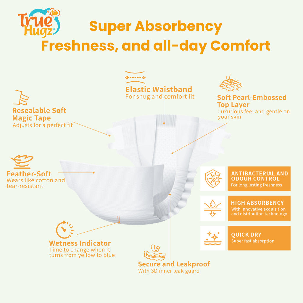 Premium Adult Tape Diapers 15pcs | CoolComfort by TrueHugz | Ultra-Thin High Absorbency Leak Proof