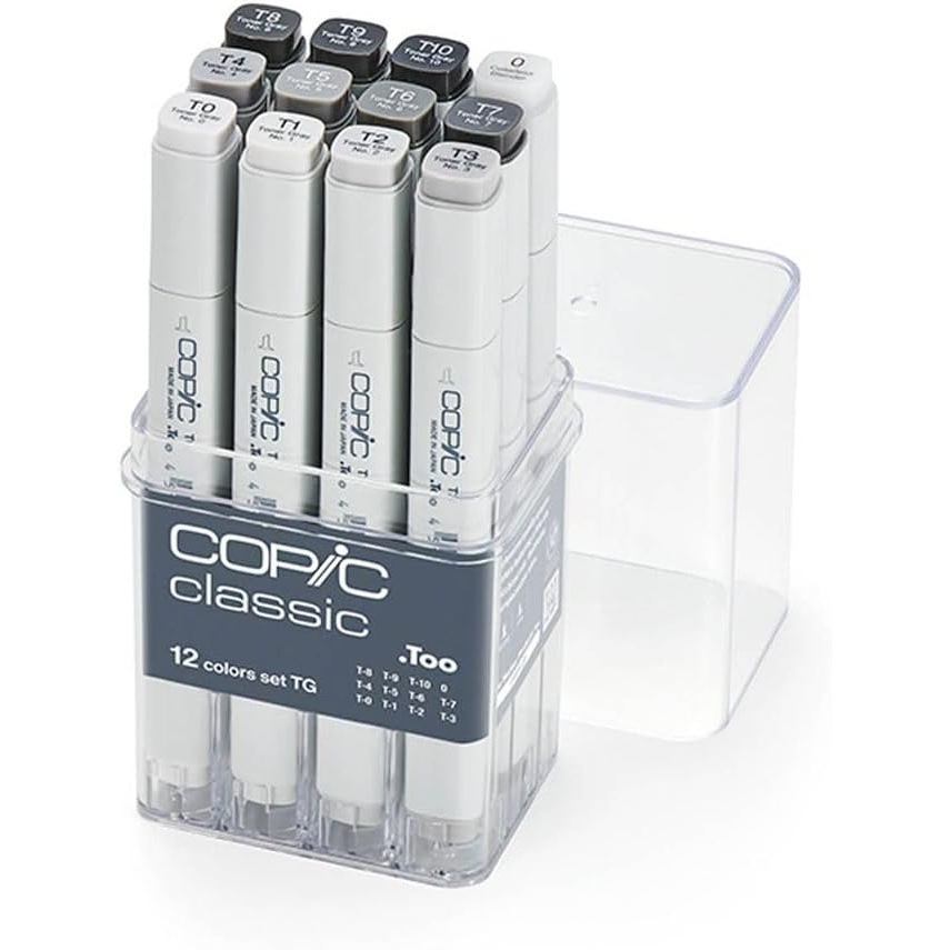 Copic Classic 12pcs Gray Tone Set Alcohol Markers | Cool Warm Neutral Toner Set