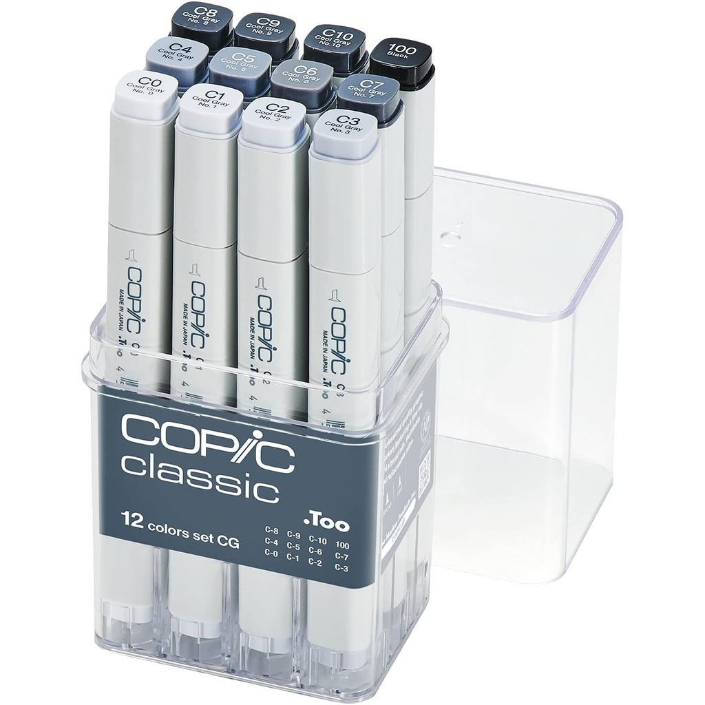 Copic Classic 12pcs Gray Tone Set Alcohol Markers | Cool Warm Neutral Toner Set