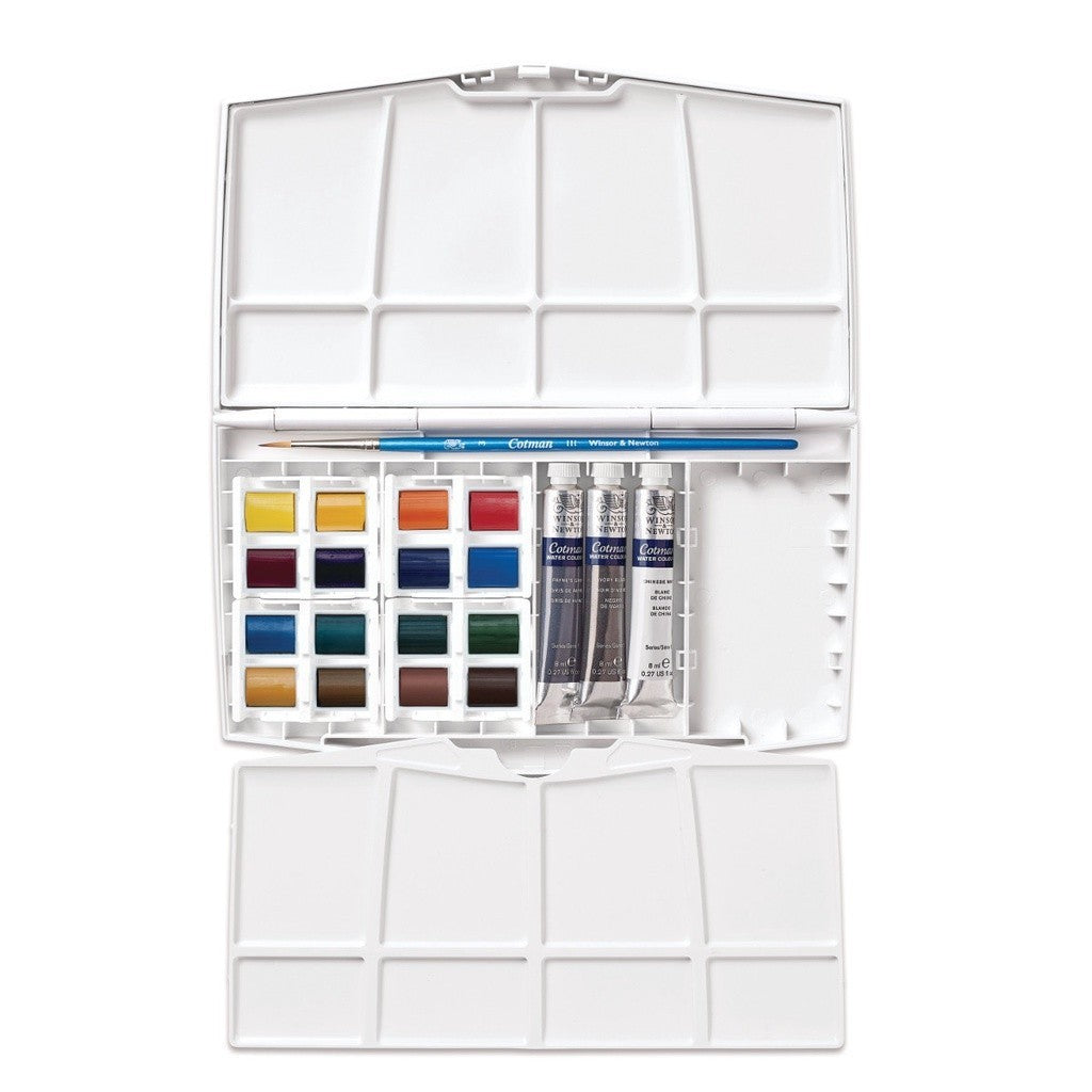 Winsor & Newton Cotman Watercolour 20 Pieces Mixed Travel Set | Half Pan & Tube