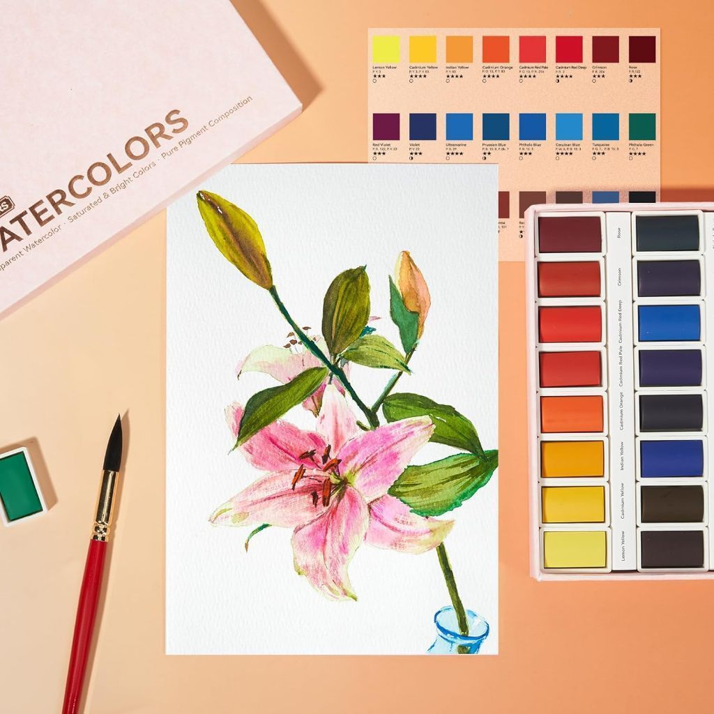 Arrtx 24 Colors Watercolor Set (Rich Pigmented Watercolour Paint Set for Beginners & Artists)