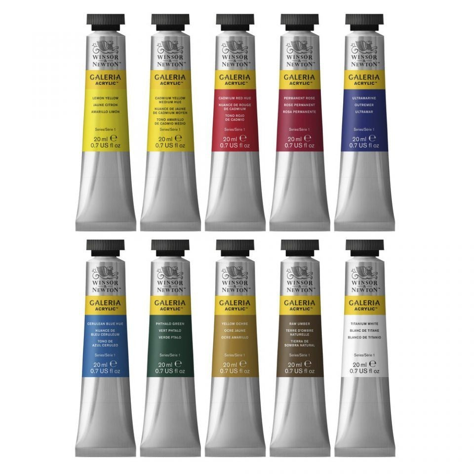 Winsor & Newton 10 Galeria Acrylic Paint Set | 20ml Artist Colour Tubes