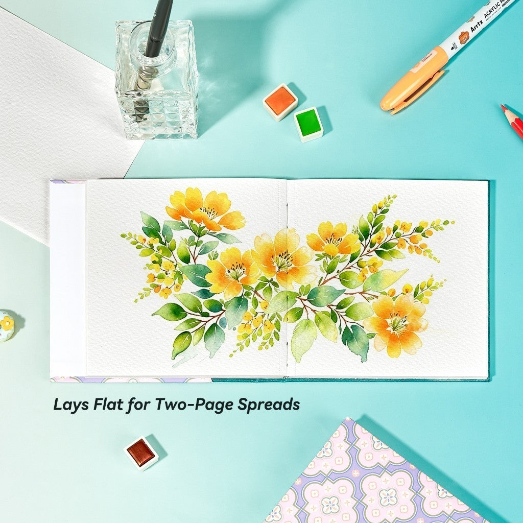 Arrtx 100% Cotton Watercolor Sketchbook 5.47" x 5.47" | 300gsm Artist Journal 24 Sheets