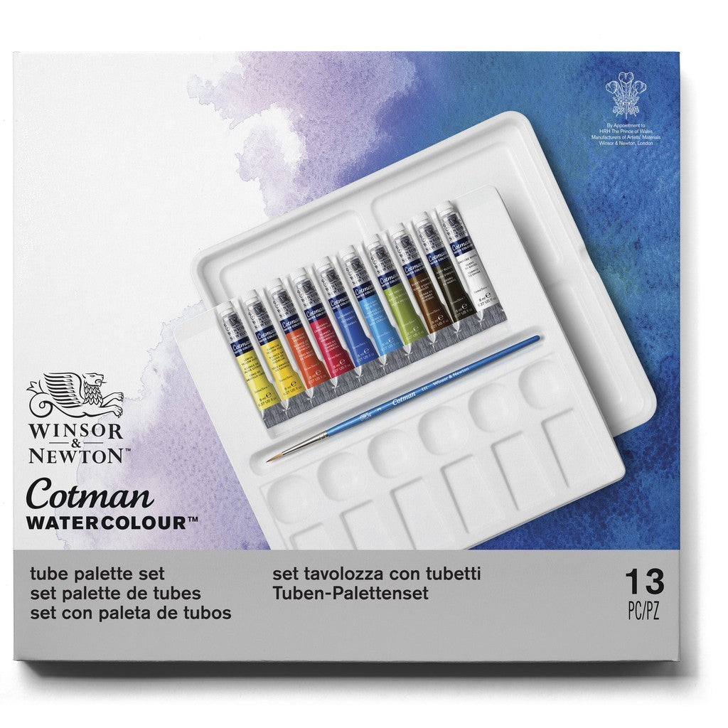 Winsor & Newton Cotman 10 Watercolour 8ml Tube | Palette Set & Brush | Portable Lightweight