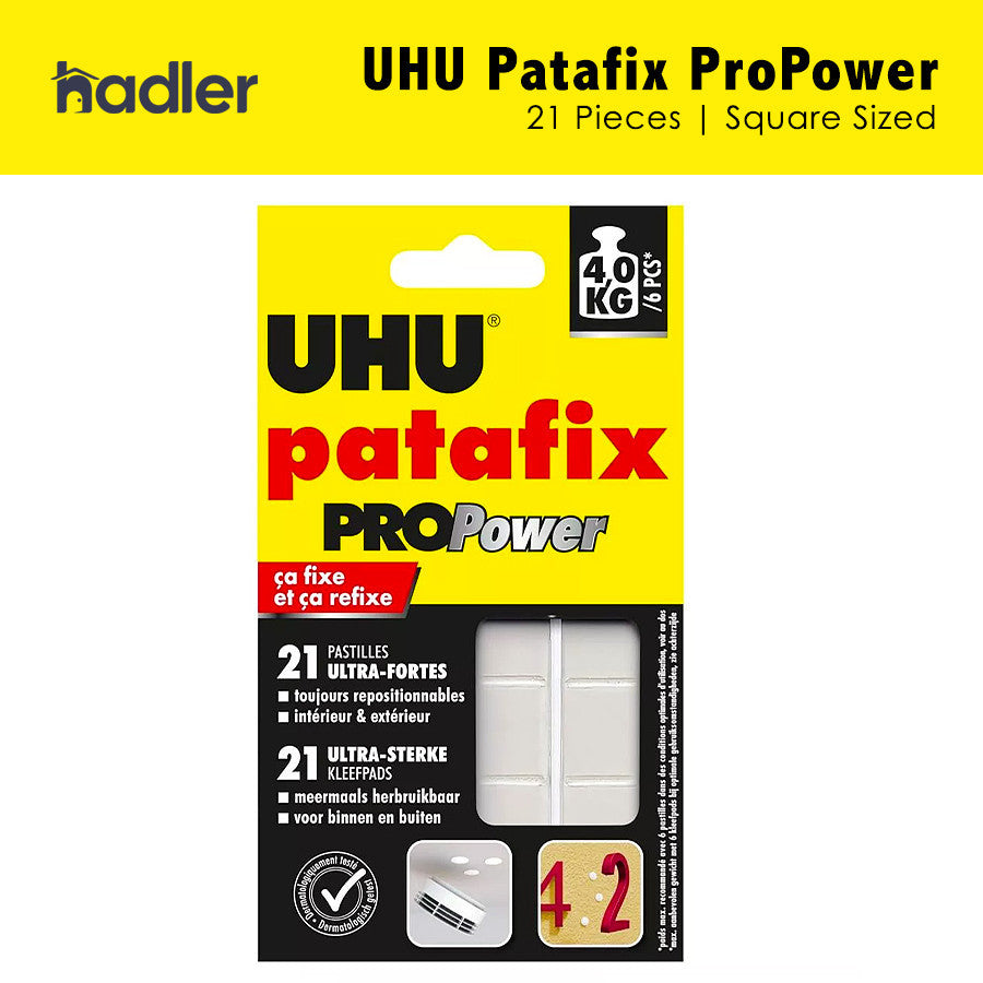UHU Patafix ProPower Reusable Mounting Pads 21pcs | Extra Strong up to 3kg | White